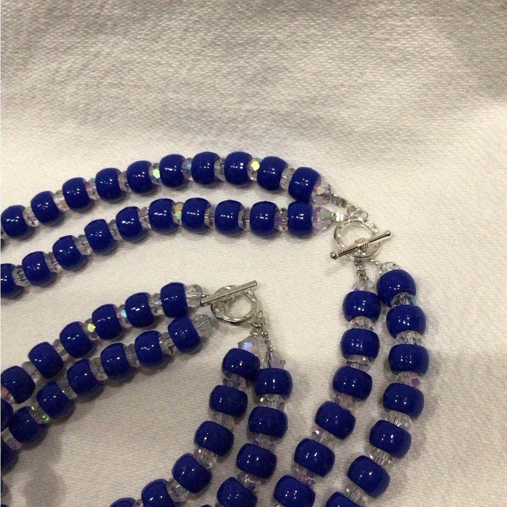 Vibrant Blue and Crystal Beaded Necklace, Bracelet, and Earring Set - Picture 15 of 15